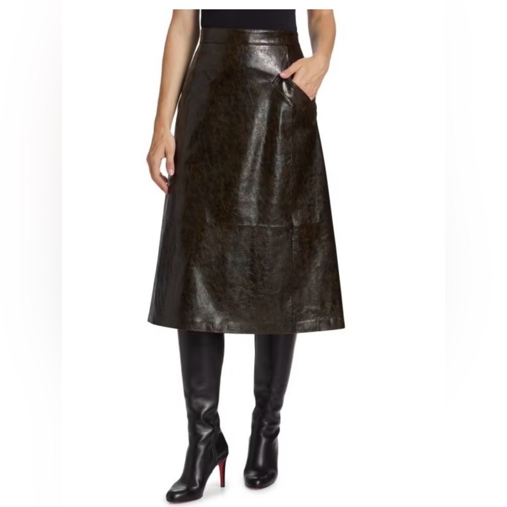 KOBI HALPERIN ZADIE SKIRT FAUX Brown Leather vegan Skirt Sz 4 NEW NWT - Picture 5 of 8